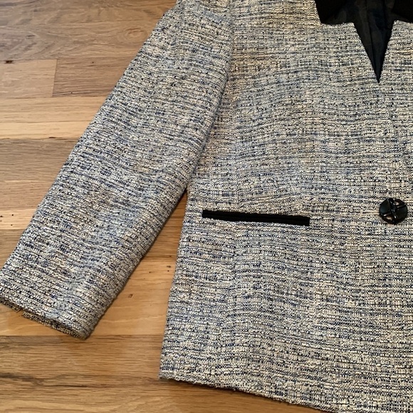 KASPER Cropped 3/4 Sleeve Tweed Jacket Blue White & Black Women’s 2P - Picture 8 of 16